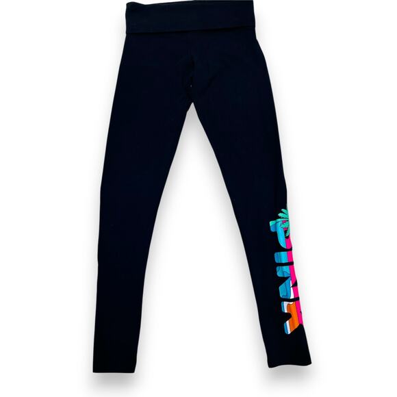 Victoria Secret Pink Black With Vibrant Multicolor Logo Leggings Size XS - Picture 2 of 8